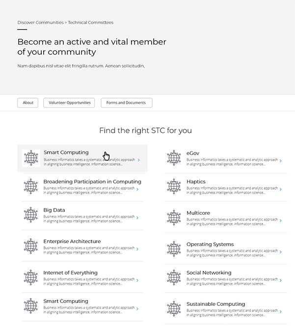 IEEE Computer Society site redesign wireframe example for desktop
