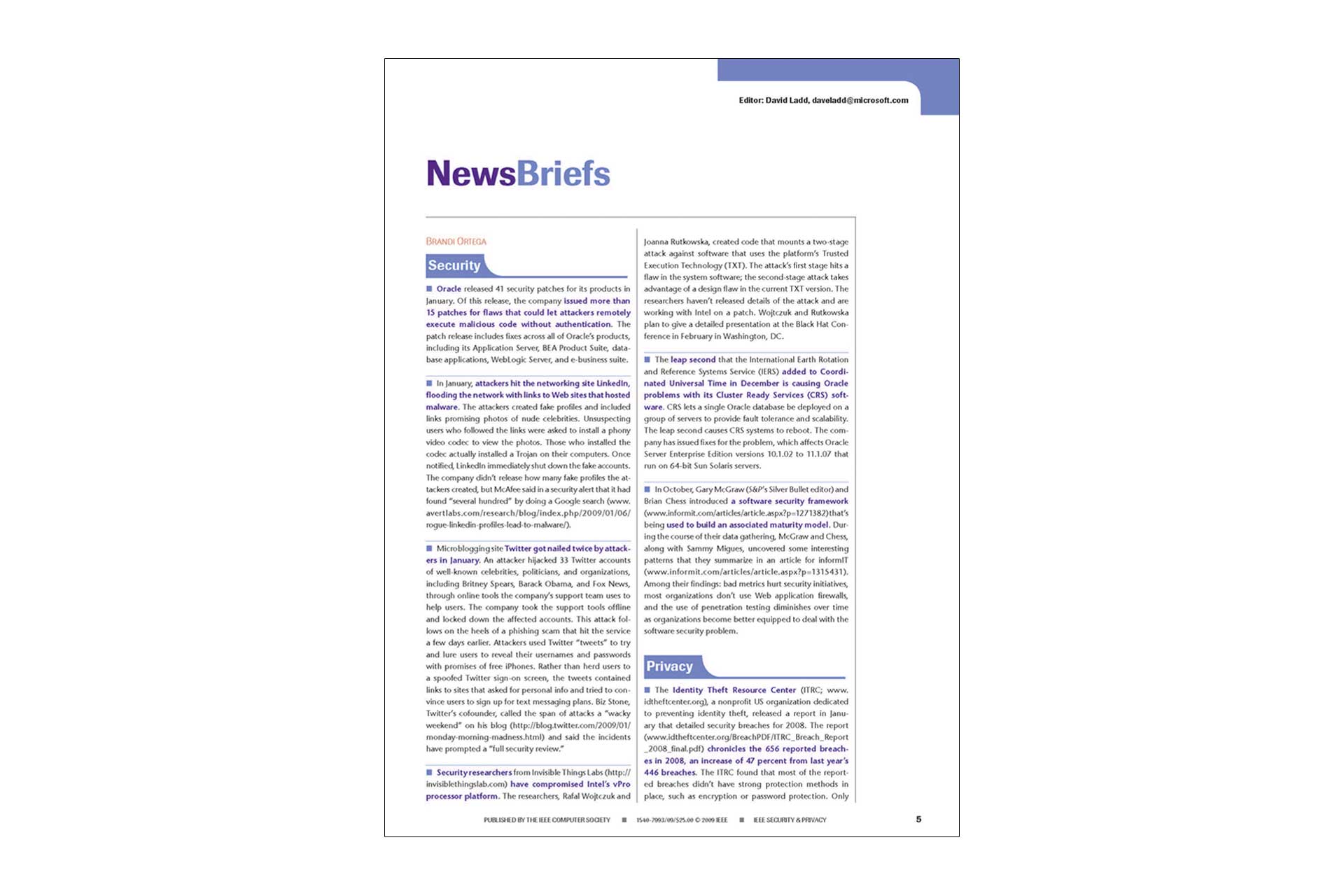 IEEE Security & Privacy Magazine news writing